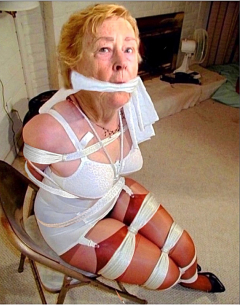 Granny Bound and Gagged Bondage Slut Cathy Rope Tied Helples