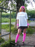 Russian teen blonde walks naked outdoor and masturbates