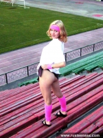 Russian teen blonde walks naked outdoor and masturbates