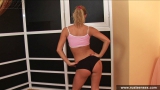 Russian teen blonde dildo fuck in gymnasium