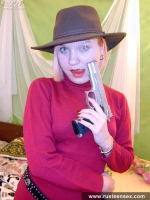 Russian teen blonde fingering her shaved teen pussy