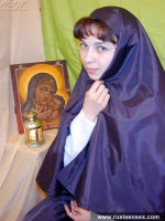Russian teen nun masturbates with red dildo