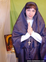 Russian teen nun masturbates with red dildo