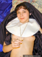 Russian teen nun masturbates with red dildo
