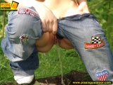 Outdoor pissing in a forest