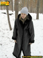 Pissing outdoor in the winter forest