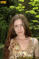 Pissing outdoor on a very big stub in the forest