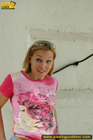 Outdoor pissing of teen girl cannot get into a house