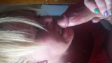 Blonde slut deapthroats cock