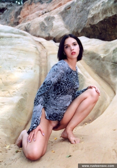 Russian teen outdoor naked posing on the cliff - N