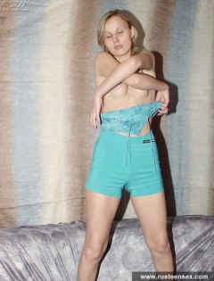 Russian teen blonde takes off dress and poses - N