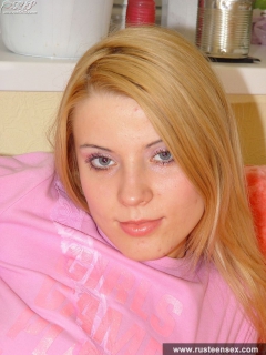 Russian teen blonde with sexy eyes shows her pussy - N