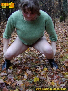 Outdoor pissing on dry leaves - N