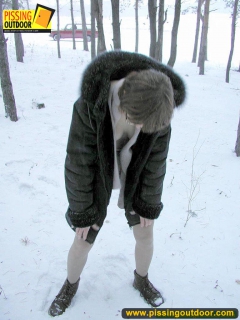 Pissing outdoor in the snow drift is a fun - N