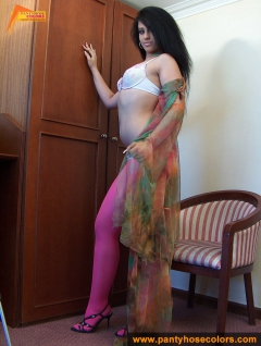 Magenta pantyhose and white panties - N