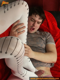 Footjob while both in pantyhose - N