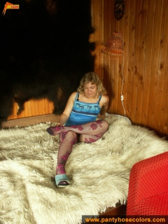 blonde in purple fishnet pantyhose - N