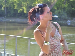 Amateur brunette babe Mina outdoor sexy smoke session - N