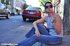 Sensual smoking vixen Mina enjoys blowing smoke rings - N