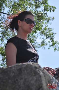 Redhead Mina in her sunglasses sexy smoking on a sunny day - N
