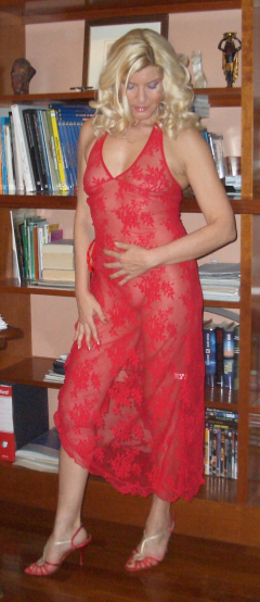 my long transparent red dress - N