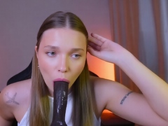 Brunette Teen Deepthroats Massive Black Dildo Live on Stream