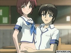 Tied up hentai girl watch couple fucking