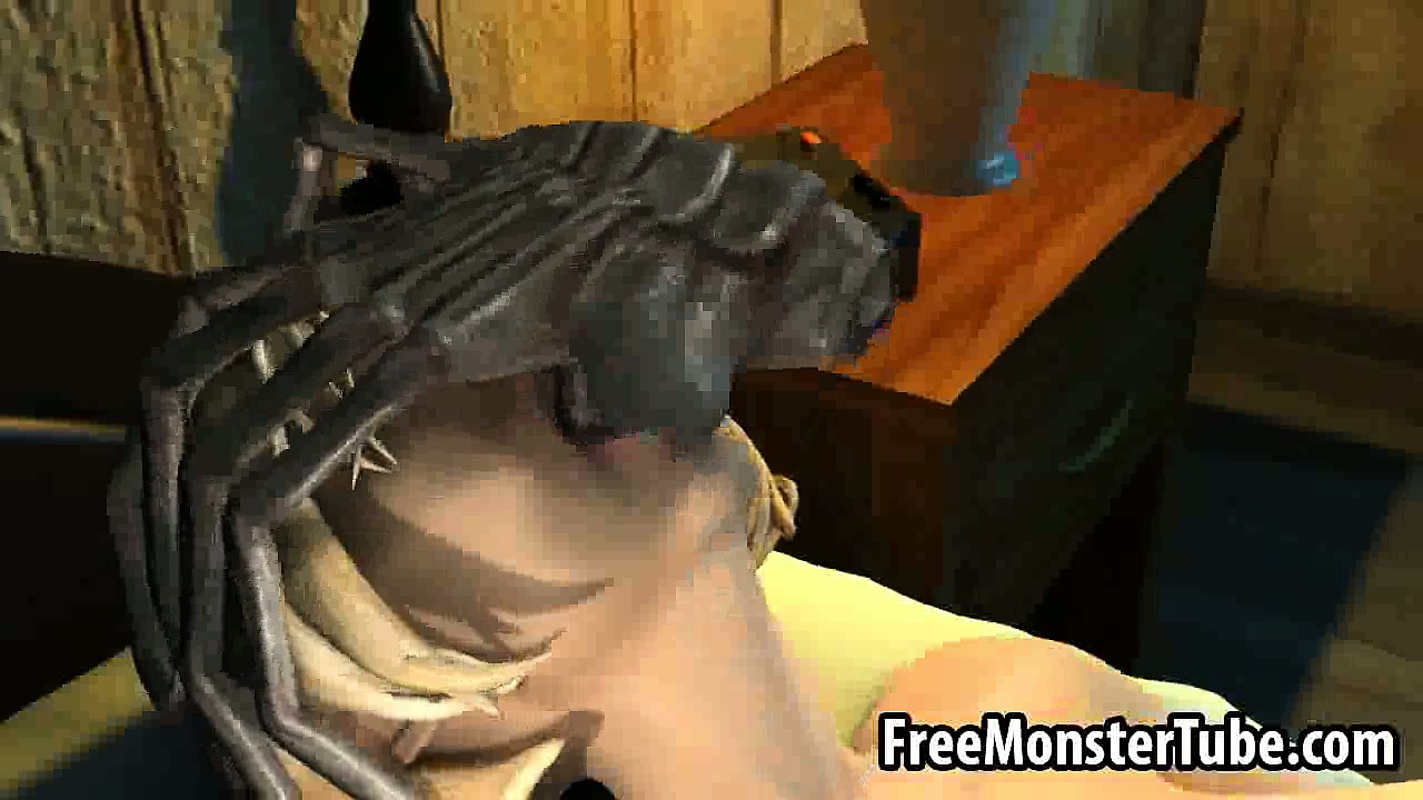 3D toon babe gettind double teamed by alien spiders