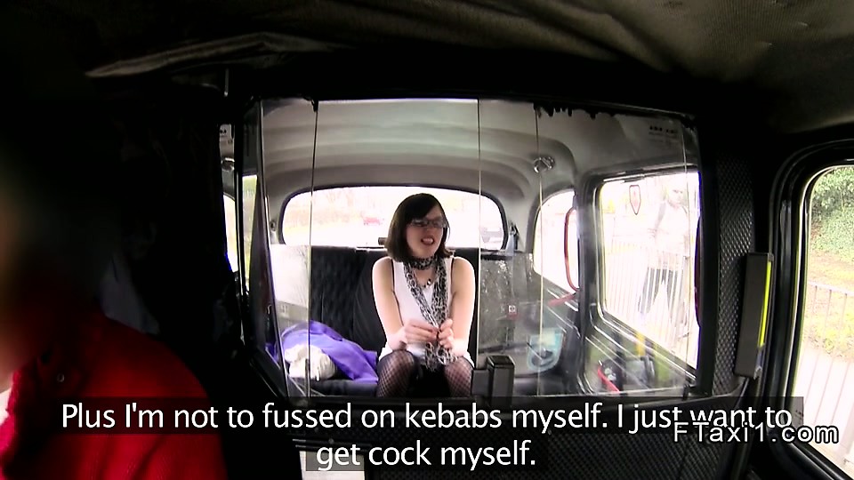 British brunette wanks and sucks in fake taxi