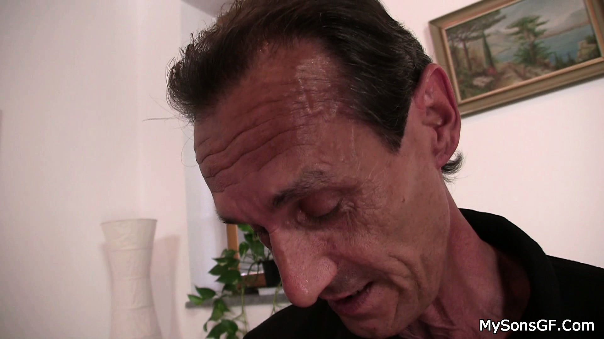 She sucks and rides older man cock