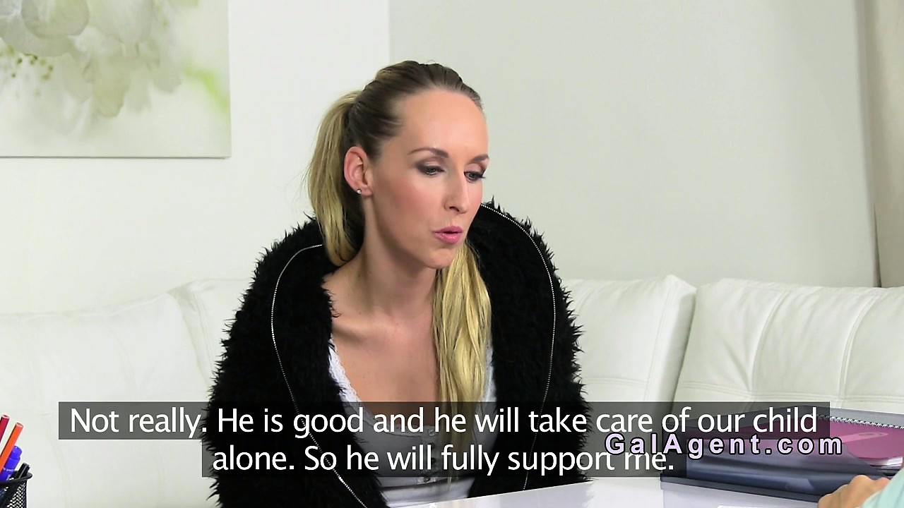 Slim blonde fucks strap on on casting with female agent