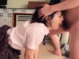 Asian college girl gives blowjob and takes