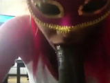 Masked Ebony Chick Swallow After Blowjob