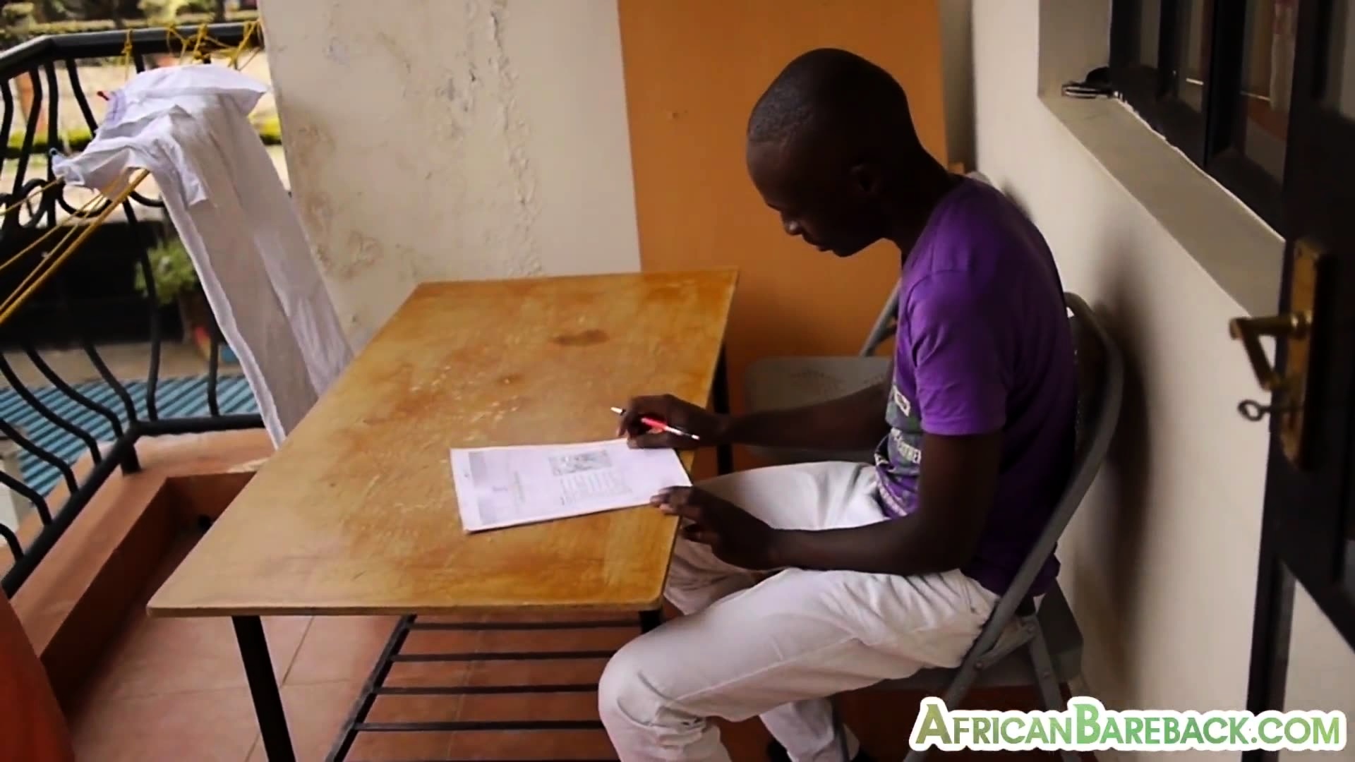 Real solo African twink jerks his penis
