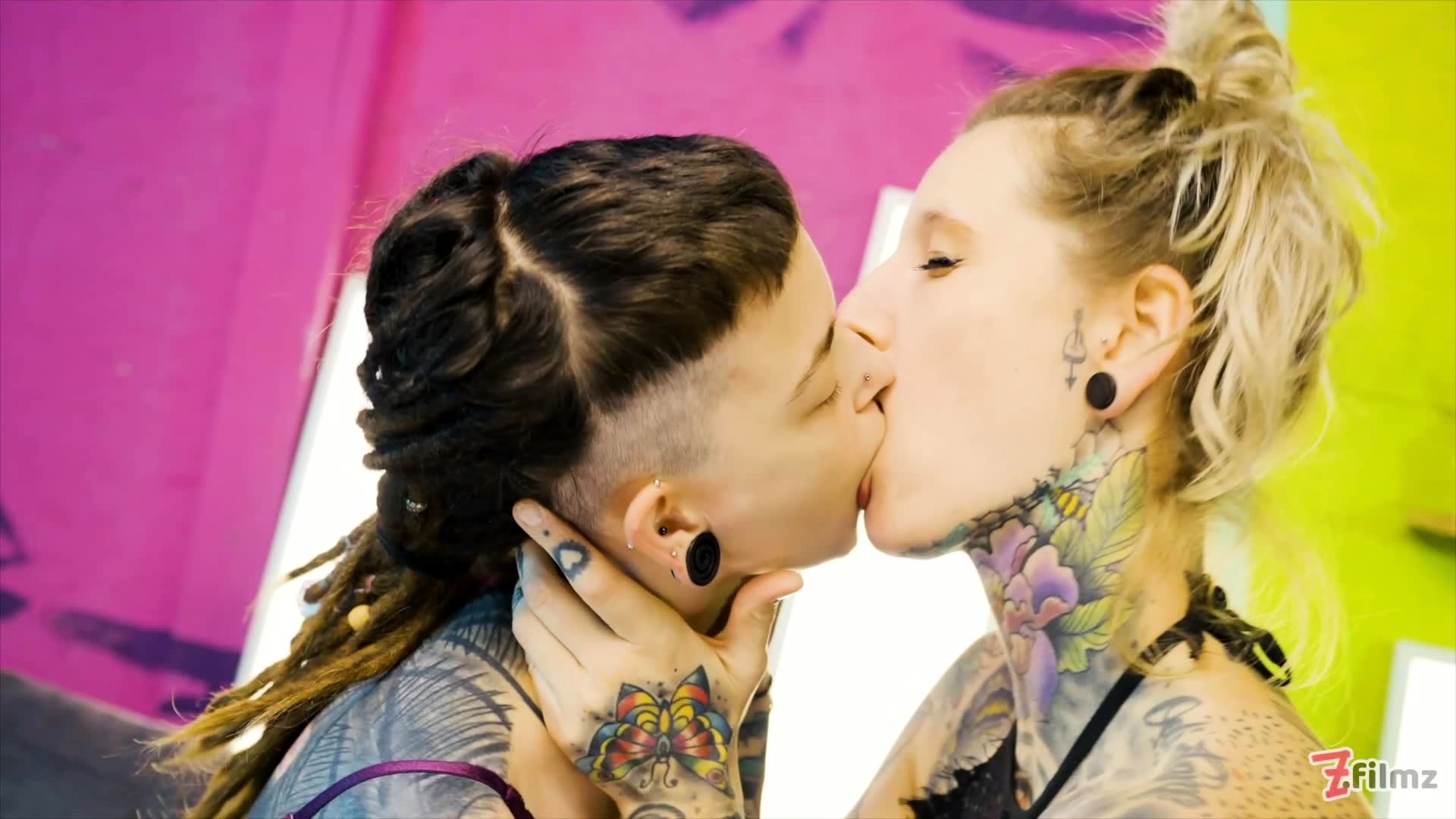 Alternative girls enjoy a strap on fuck fest