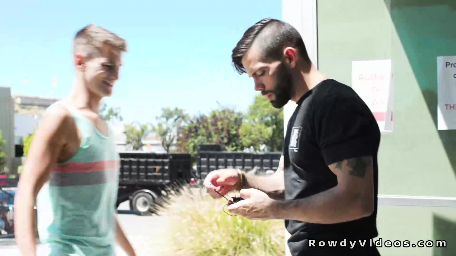 Muscular hairy gay anal fucks twink first time on camera
