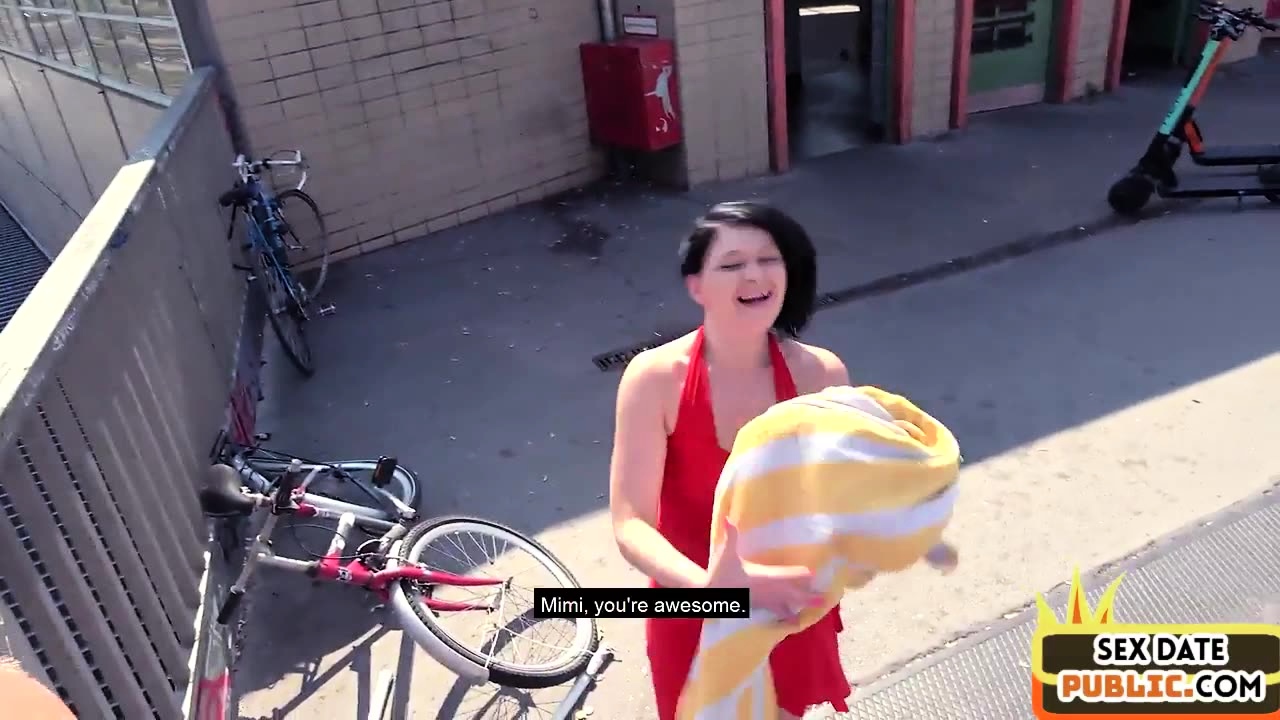 Public fucked German rides cock outdoor