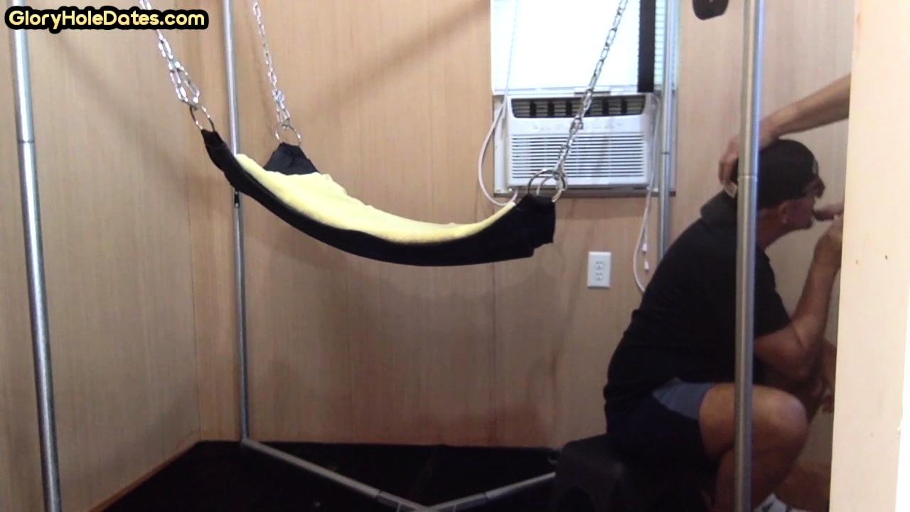 Deepthroating mature gay fucked in sling