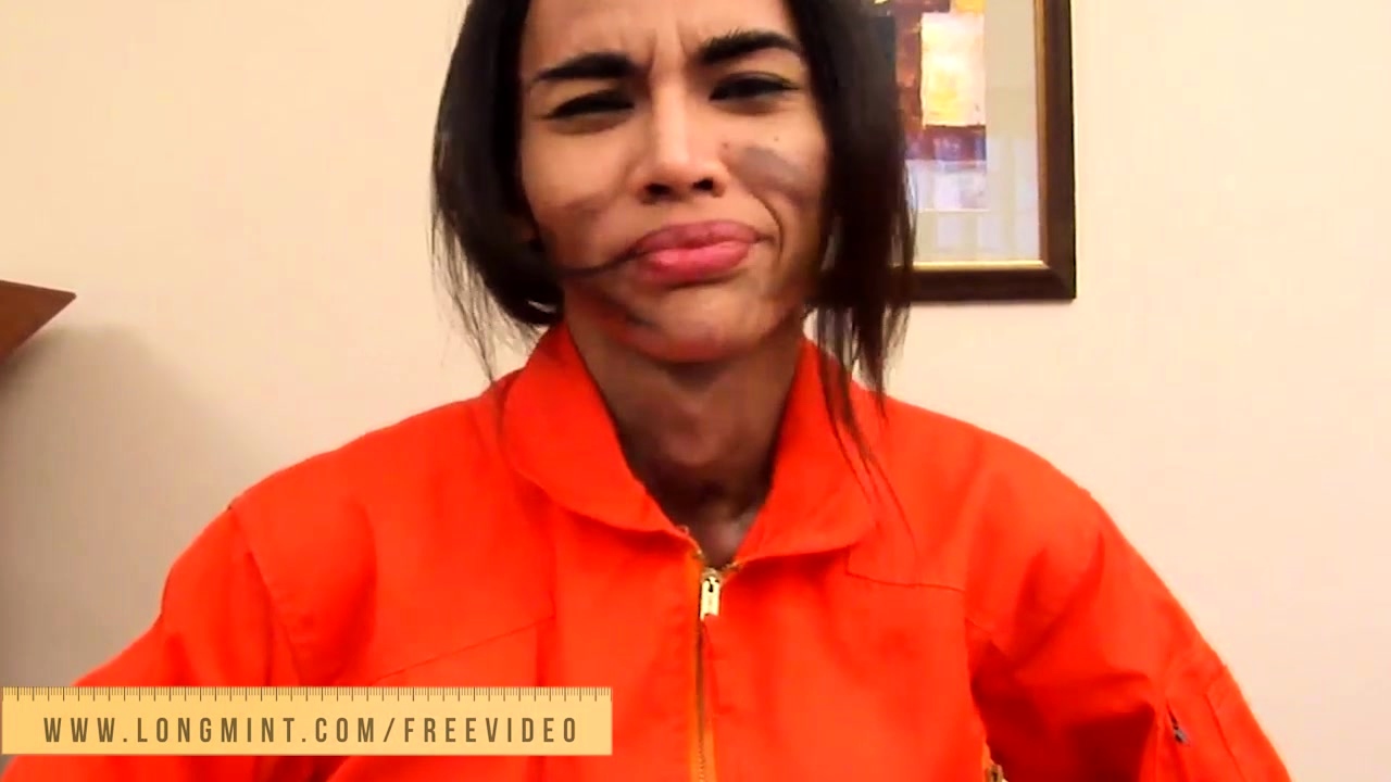 Ladyboy mechanic strips her uniform and strokes her monster