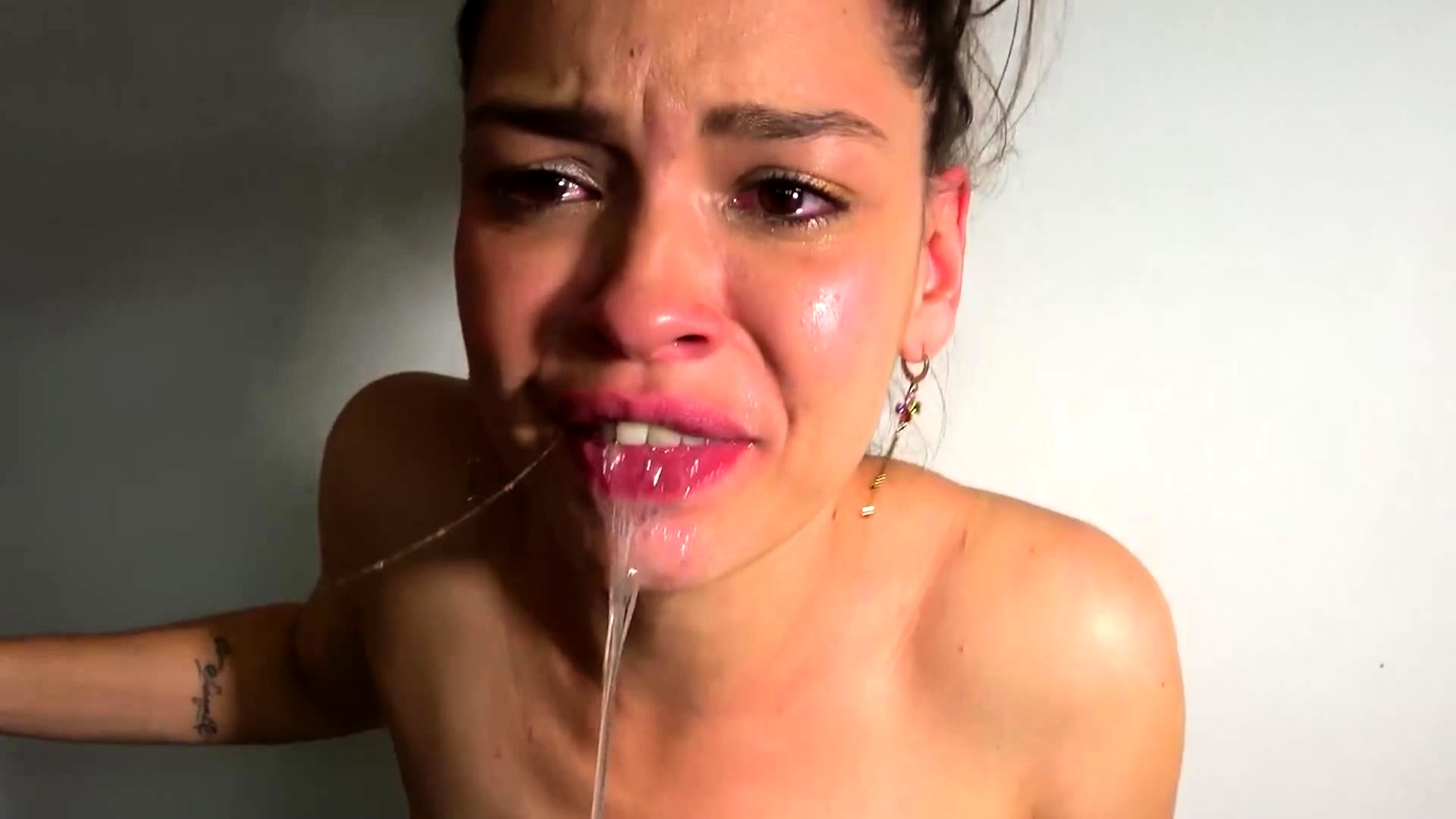 Big tits teen enjoys rough drooling blowjob