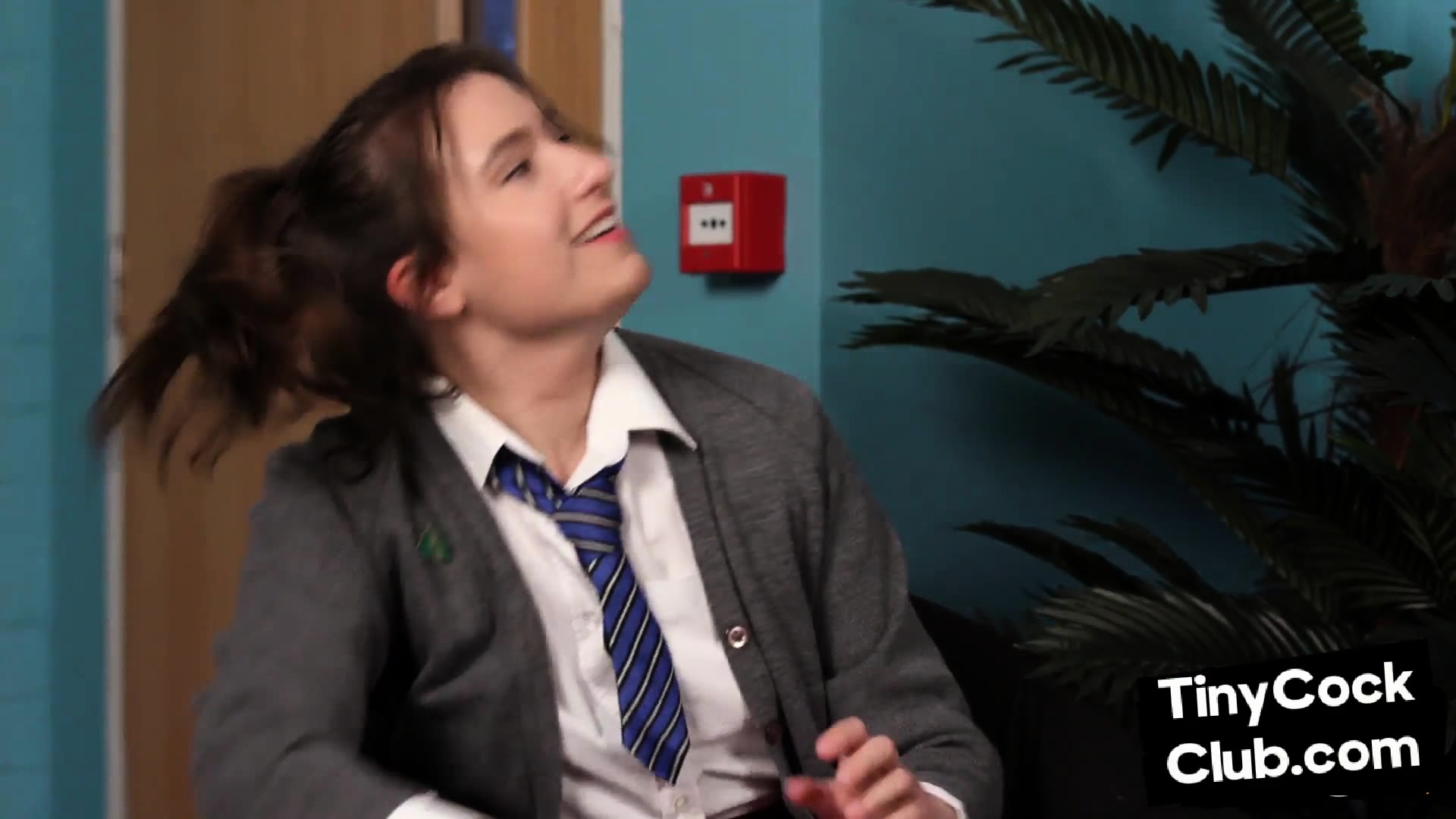 SPH femdom in college uniform jerks cock