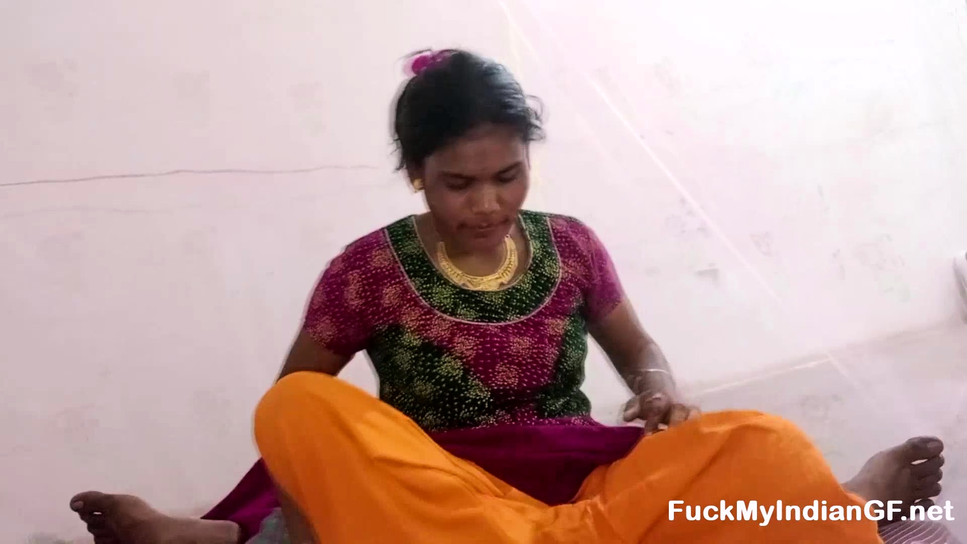 Horny Indian Wife Sucking A Dotted Condom