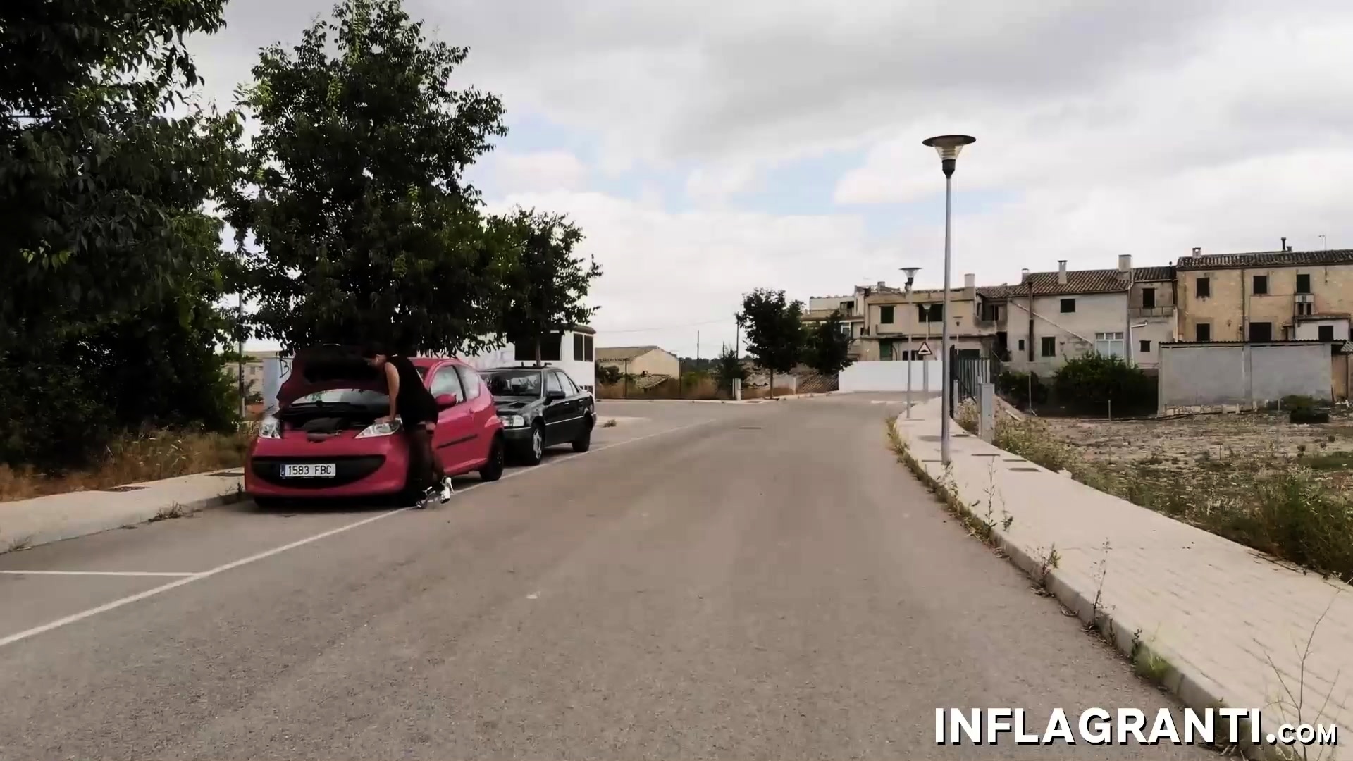 Naughty brunette gives footjob