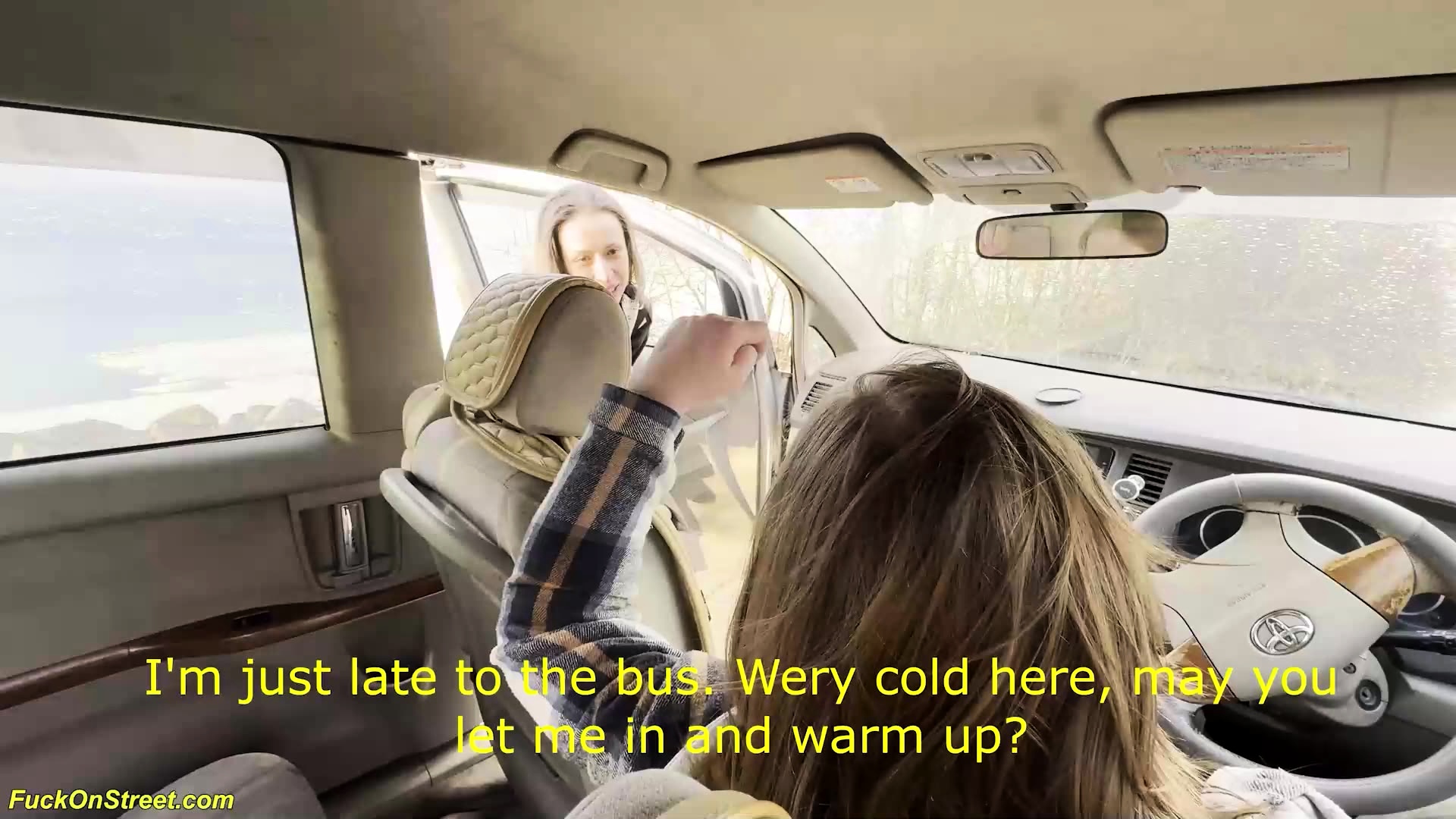 busty girl surprised me while jerking off in the car