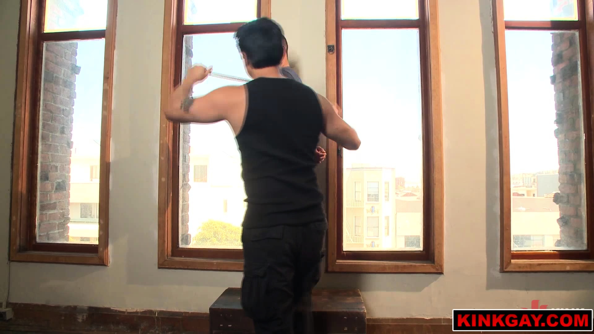 Muscled stud Luke Adams ready for his first edging session