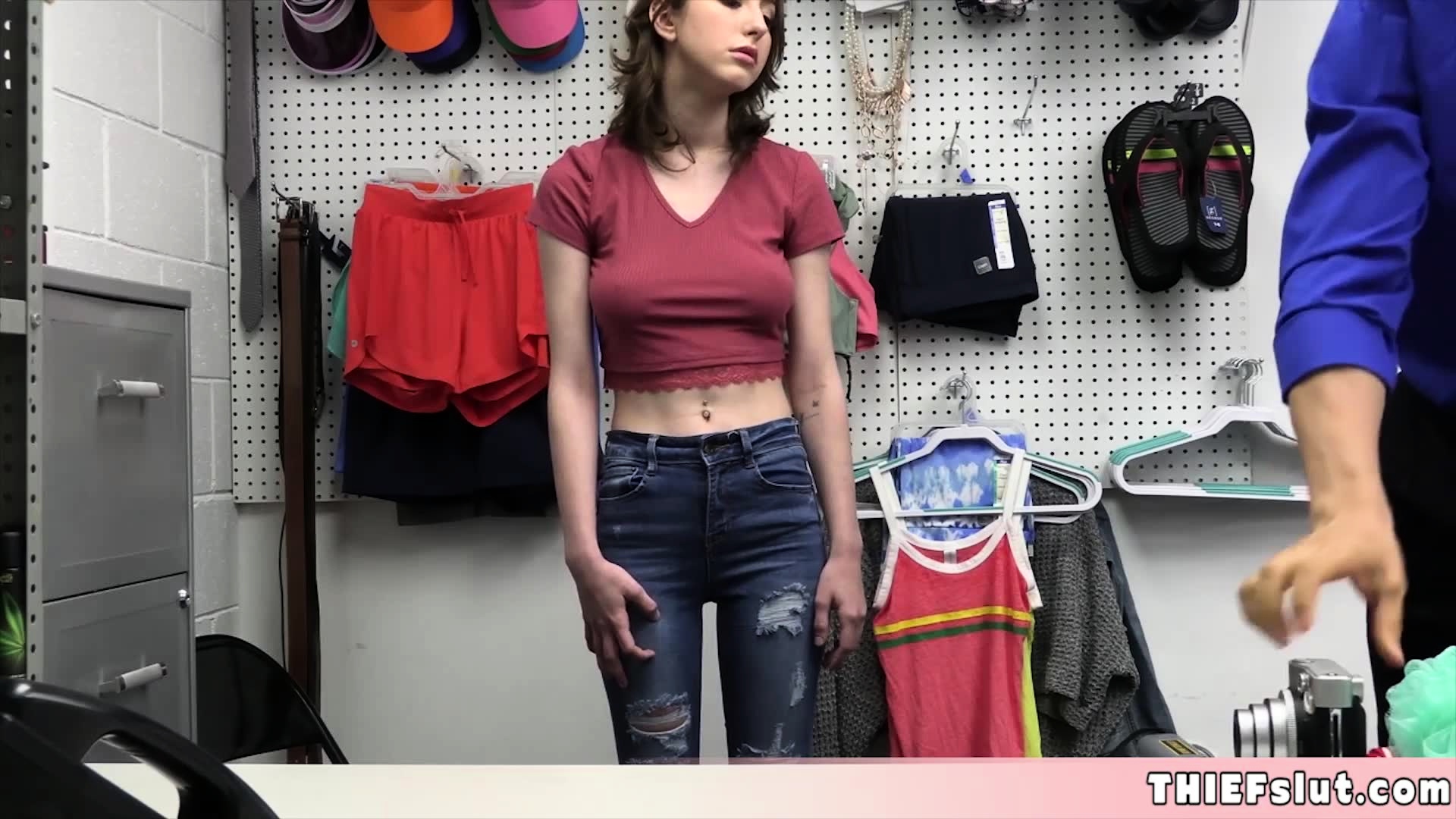 Skinny teen caught stealing and fucked