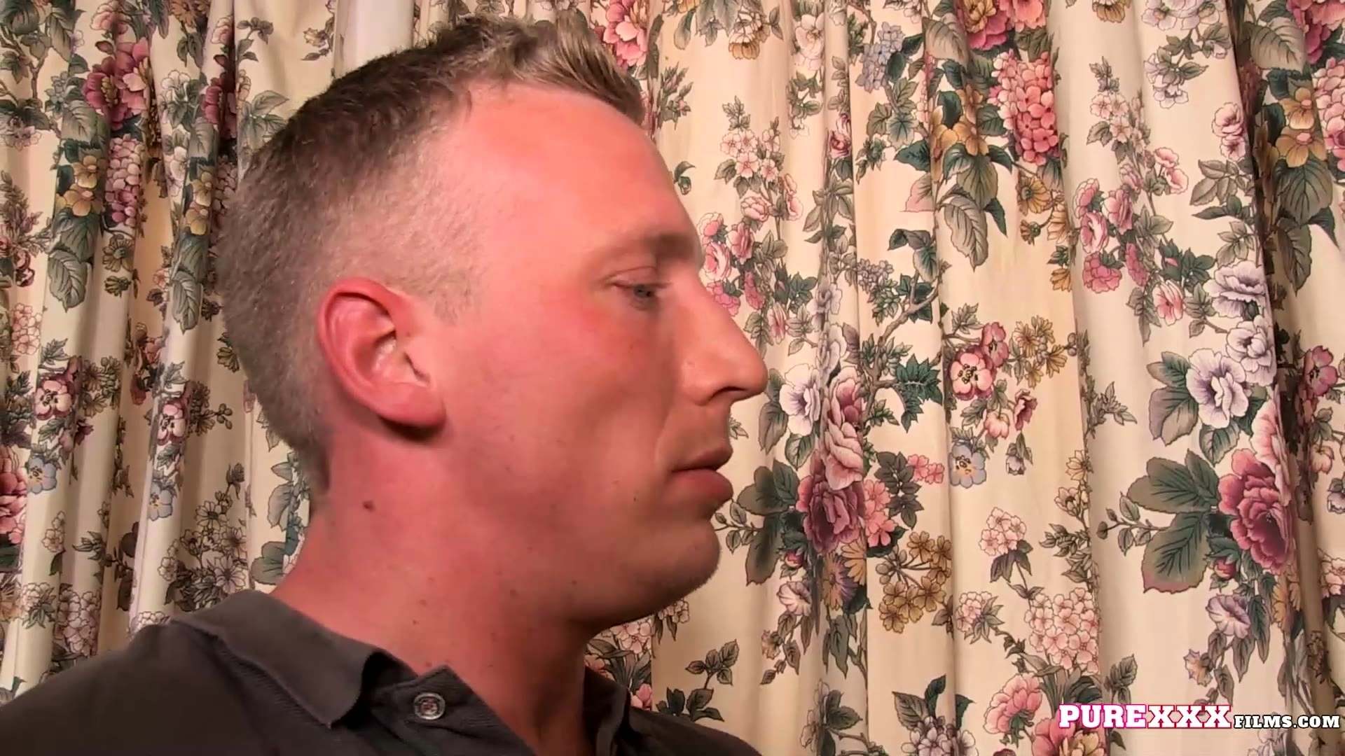 Hot brunette sucking his big balls