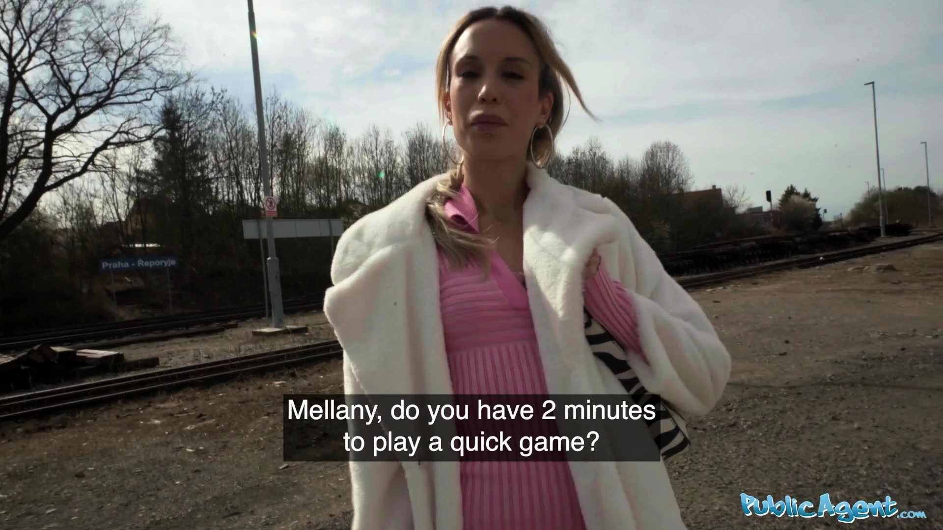 Public Agent She measures his big fat cock in public