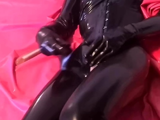 Latex slut solo anal masturbation