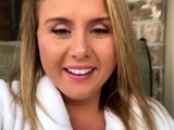 Mega breasted MILF blonde fingers her chubby cunt